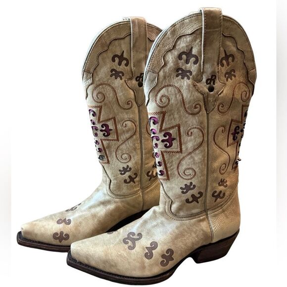 Dusty Rocker Creamy Tan Cowboy Boots
